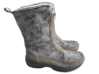 LANDS END All Weather Boots SIZE 7.5 Gray Suede & Canvas Mid-Calf Zip Slip On - Image 1 of 4