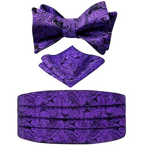 Mens Classic Paisley UNTIED Party Adjustable Bow Tie Cummerbund and Pocket Sq... - Picture 1 of 8