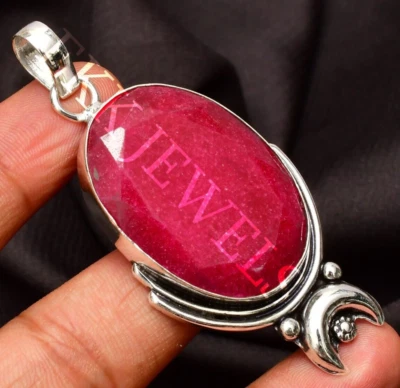 Ruby (Lab-Created) Gemstone 925 Sterling Silver Handmade Jewelry Pendant 2.10" - Image 1 of 4