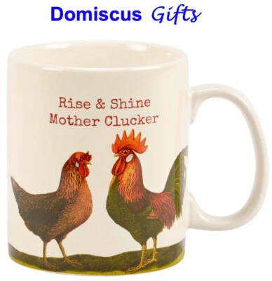 20 oz NEW! Rooster RISE AND SHINE Mother Clucker COFFEE Cup Drink Mug Stoneware - Image 1 of 4