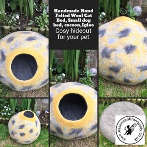 Handmade felted cat bed,Igloo,small dog bed, pet cave