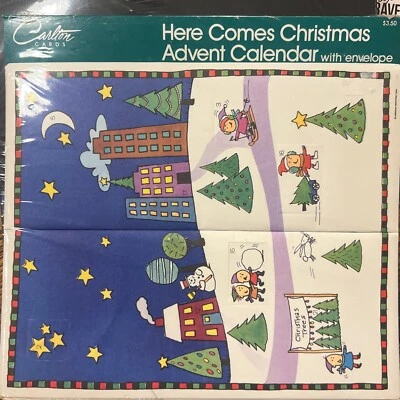 VINTAGE Paper Advent Calendar "Here Comes Christmas" Carlton Cards 12X10" NEW!!! - Image 1 of 4