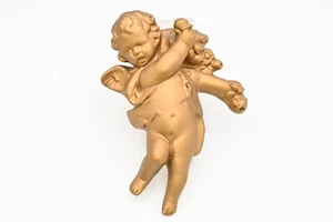 Estatuilla colgante de pared de ángel querubín dorado de cerámica/yeso vintage - Imagen 1 de 8