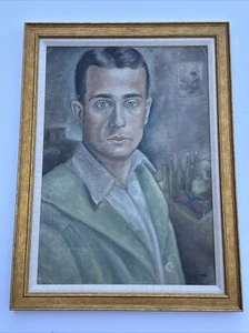 JO CAIN PAINTING SELF PORTRAIT ANTIQUE 1920'S WPA ARTIST IMPORTANT MURALIST OIL - Picture 1 of 24