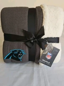 Carolina Panthers NFL Football Waffle  Sherpa Throw Blanket Large 50"x 60" NWT - Picture 1 of 5