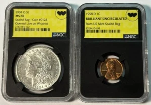 1904 O Morgan Silver Dollar MS60 & 1958 D Cent BU - NGC & Whatnot Event - Picture 1 of 2
