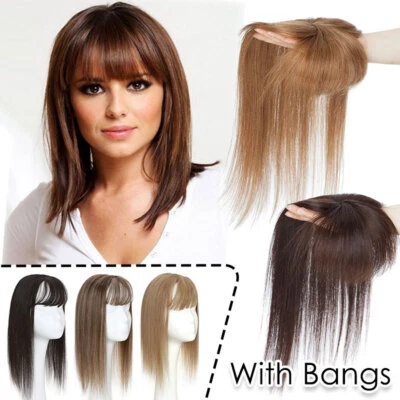 Hair Topper 女式夹 100% 真人头发假发发 Toupe 中部 — 第 1/4 张图片