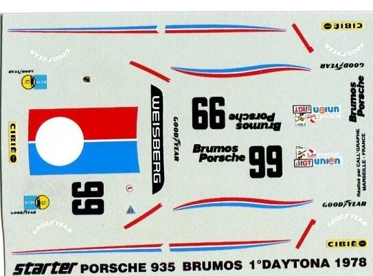 PORSCHE 935 / 77A  BRUMOS N° 99  WINNER DAYTONA  1978 STARTER  DECALS 1/43 - Immagine 1 di 1