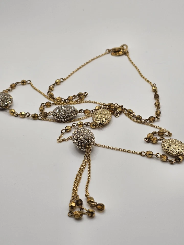 COLLAR PAVÉ SUSURROS DE TEMPORADA Colgante Largo con Flecos Cristales Dorados 42" Abuela Y2K Foto 1 de 4
