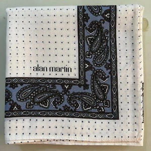 MAN HANKY IVORY BLUE POLKA DOT PAISLEY CLASSIC COTTON POCKET ART SQUARE18” #JP69 - Picture 1 of 3