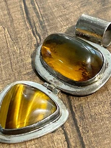 CITLAL CASTILLO STATEMENT ESTATE STERLING 925 AMBER & CATS EYE STATEMENT PENDANT - Picture 1 of 5