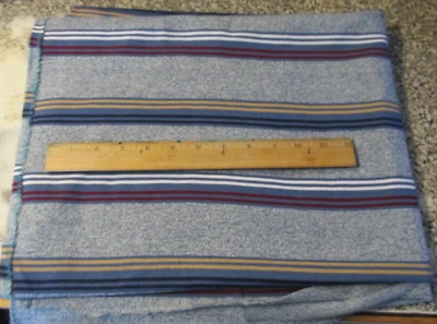1 yard 12" x  64"  Fabric Stretch Knit Blue Yellow  Red and White Stripes - Image 1 of 4