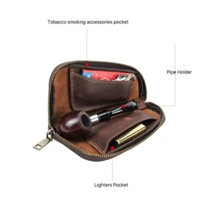Cow Leather Smoking Tobacco Pipe Pouch Case Lighter Bag 1 Pipe Portable Travel - Picture 1 of 5