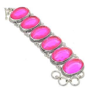 Pink Triplet Opal Gemstone Handmade 925 Sterling Silver Artisan Jewelry Bracelet - Picture 1 of 6