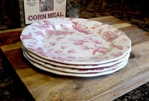 SET of (4) Portmeirion BOTANIC PINK Butterflies 8.5" Salad Plates w/stickers - Picture 1 of 3