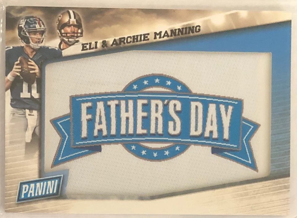 2015 Panini Father's Day Jumbo Patch Eli & Archie Manning NY Giants NO Saints - Image 1 of 1