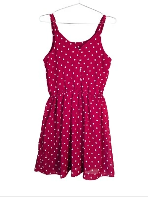 Classic Red Polka Dot Dress Sweetheart Neckline Buttons Lined Chiffon Size S - Image 1 of 4