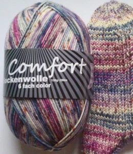 79,00 €/kg - Sockenwolle 150g, zart blau+beere, 6-fach, Comfort Wolle (612-312) - Bild 1 von 1