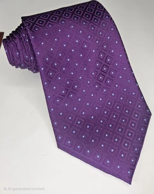 Claiborne 100% Seda Hecho a Mano, Púrpura Diamante Patrón Puntos Azules 59" L X 4" W Foto 1 de 4