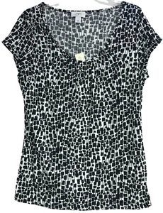 LOFT Ann XL Manga Corta Blanco y Negro Tejido Top Cuello Redondo Nuevo con Etiquetas Elastizado Geométrico - Imagen 1 de 10