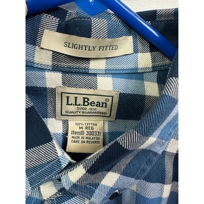 Camisa de franela a cuadros ligeramente ajustada LL Bean para hombre M REG azul blanco azul marino Foto 1 de 4