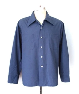 Vintage 60er 70er blau Polycotton Boxy Camp Hemd 2-Pocket Dolch Kragen kein Biesen XL - Bild 1 von 6