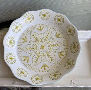 New Creative Co-op 10” Round 2” Deep Hand painted Stoneware Pie Plate Scalloped - Picture 1 of 7