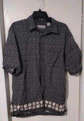 Camisa Fieldmaster negra blanca de lino para hombre L manga corta con cuello abotonado  Foto 1 de 4