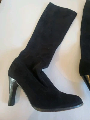 Botas ajustadas de gamuza negras vintage Charles Jourdan talla 7 pantorrilla pequeña Foto 1 de 4