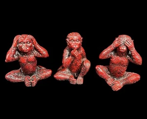 Vintage Three Wise Monkey 5" See Hear Speak No Evil 3 rote Harzqualität Figuren - Bild 1 von 9