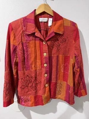 Alfred Dunner Orange Red Beaded Padded Long Sleeve Geometric Jacket Blazer  16 P - Image 1 of 4