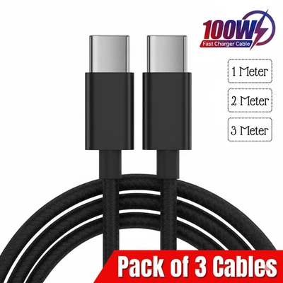 Type C to Type C Cable 3A 100W Fast Charger Braided Long Lead 0.25M 1M 2M 3M - Image 1 of 4