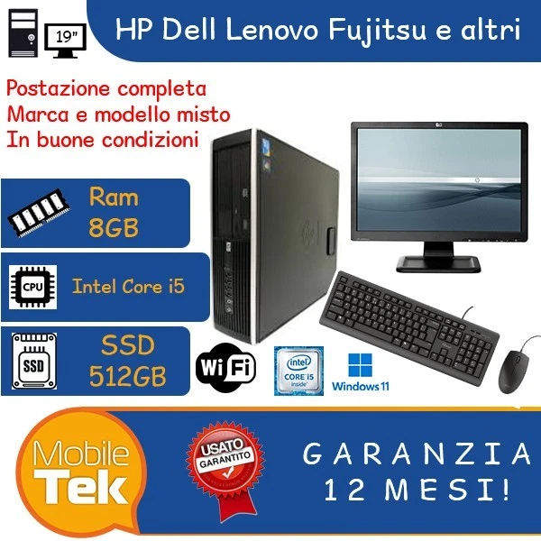 POSTAZIONE PC COMPLETA WIFI RICONDIZIONATO CORE I5 8GB RAM 512GB SSD WINDOWS 11 - Immagine 1 di 1