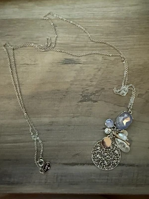 LOFT Ann Taylor Silver Tone Chain Dangle Charm Necklace Pink, Gray, Crystal - Image 1 of 4