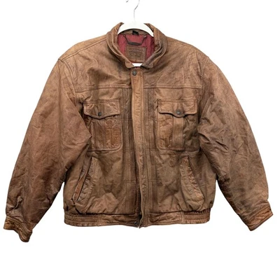 复古 Levi Strauss 皮革轰炸机夹克男式大号棕色复古 90 年代 — 第 1/4 张图片