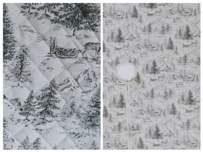 Indigo Fables TOILE WOODLAND TREE CHRISTMAS SKIRT Deer Cabin Winter gray 60" NEW - Image 1 of 4
