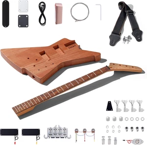 Kit bajo electrico hágalo usted mismo cuerpo caoba mastil arce flameado diapasón madera laurel - Imagen 1 de 12