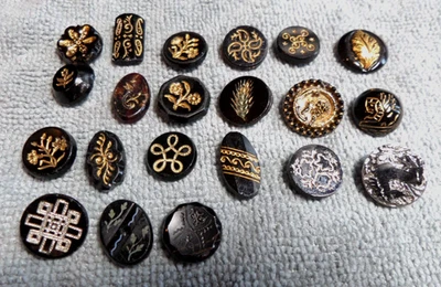 21 Vintage Antique Black Glass Luster Buttons - Image 1 of 4