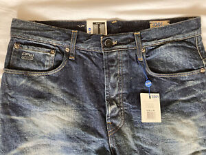 Mens G-Star Raw 3301 Slim Fit Jeans W34 L34 Vintage Medium Aged RRP £100
