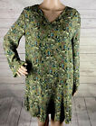 Boutiquen XL Dress Green Floral Print V-Neck Long Bell Sleeve Cottagecore Ruffle