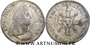 LOUIS XIV - ECU AUX 8 L, 2ÈME TYPE. DATE ET ATELIER ILLISIBLES - Picture 1 of 1