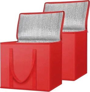 2Pk Insulated Reusable Grocery Bags, Collapsible Cooler Bag for Groceries, Red - Picture 1 of 7