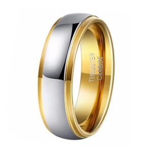 18K Gold Plated Wedding Rings for Men Women Tungsten Engagement Couple Ring Band - Picture 1 of 8