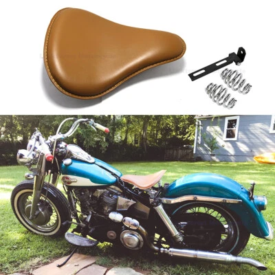 13-3/4" Motorcycle Bobber Solo Seat 3" Spring Bracket Custom For Harley Davidson - Image 1 of 4