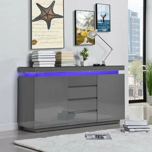 Odessa Grey High Gloss Sideboard With 2 Door 4 Drawer And LED - Picture 1 of 10