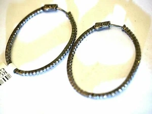 Rich 120 stone Cubic Zircon Full Hoop Earrings Sterling Silver - Picture 1 of 11