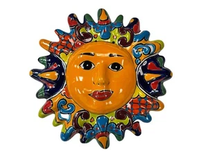 Talavera Sonnengesicht mexikanische Keramik Volkskunst handbemalt Wohndeko 12 Zoll - Bild 1 von 3