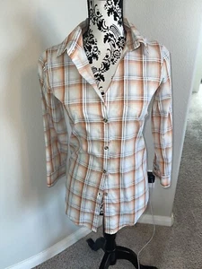 AUTH NWT Vintage Elizabeth And James Plaid Back Button Shirt Sz XS DISCONTINUED - Picture 1 of 7