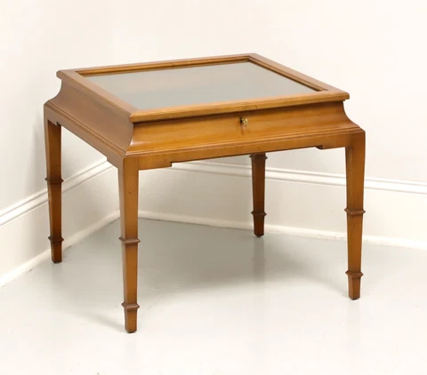 TOMLINSON Nutwood French Louis XVI Square Glass Case Display Accent Table Cover