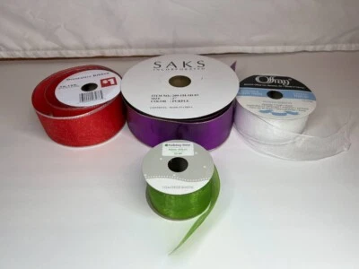 USED 2" 1.5" Mixed Christmas Ribbon Holiday Gift Wrap Purple Red White Green - Image 1 of 2